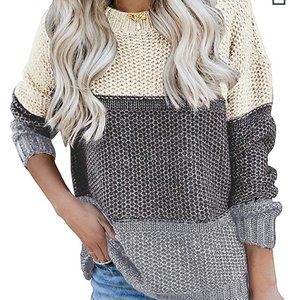 Long Sleeve Color Block Knit Sweater